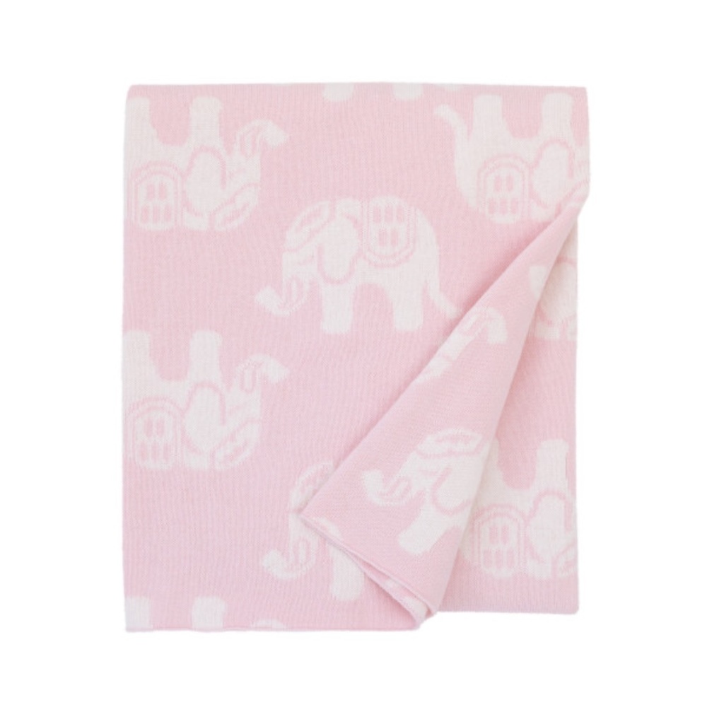 Serendipity: Pink and Ivory Elephant Print Blanket